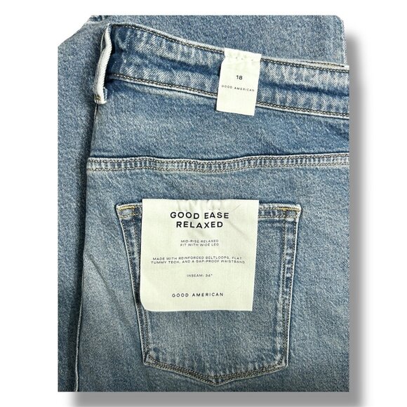 NWT Good American Good Ease Relaxed Jeans 18 Indigo $169 Wide-Leg Normcore - Picture 9 of 16